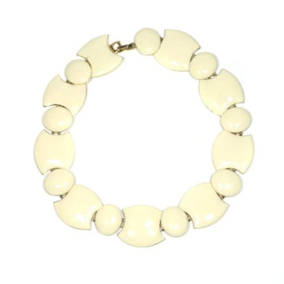 Vintage Unsigned Gold and Cream Enamel Linked Collar Necklace - Picture 1 of 3
